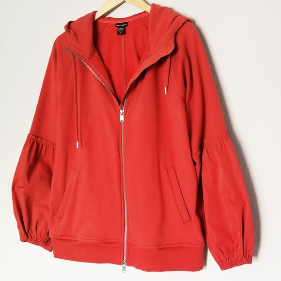 ATHLETA On My Way Triumph Hoodie Jacket Women’s M Red Rust Lantern Sleeve $139 - Picture 5 of 16